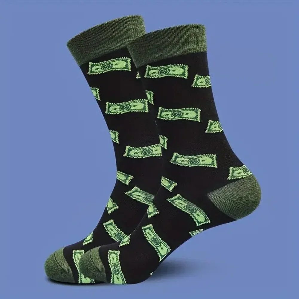 Black & Green Money Socks Crew Length Unisex Dollar Bills